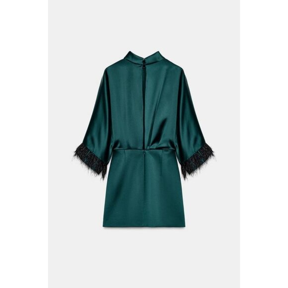 ZARA SHORT SATIN FEATHER DRESS - Picture 9 of 10